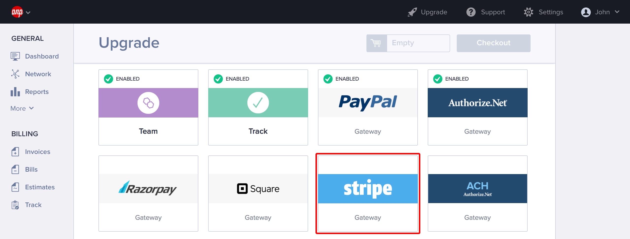 Click the Stripe module
