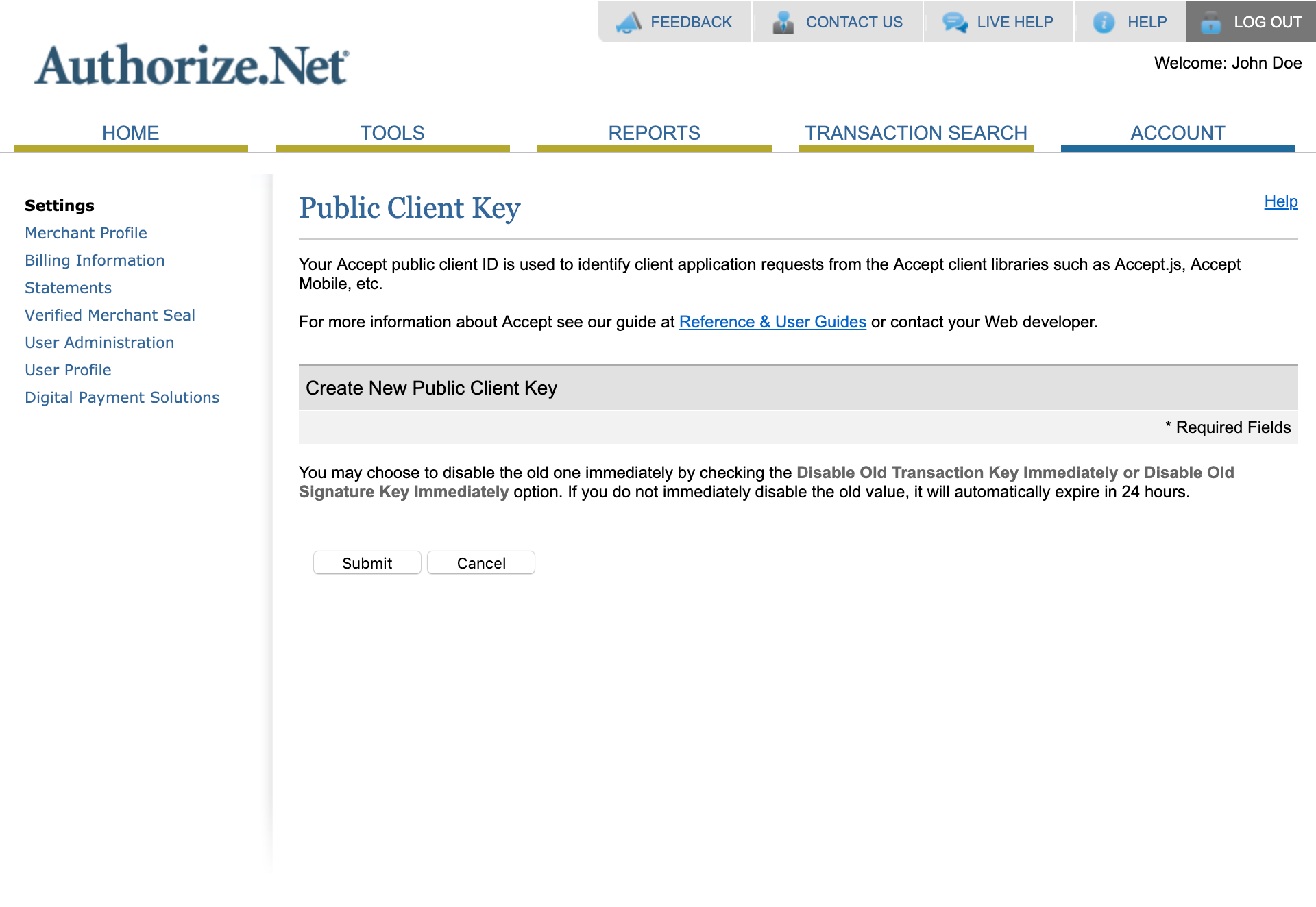 Authorize.Net Public Client Key