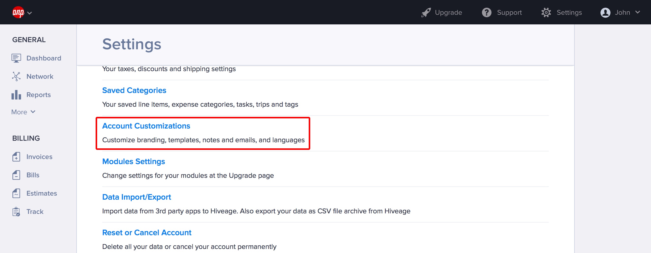 click the Account Customizations link