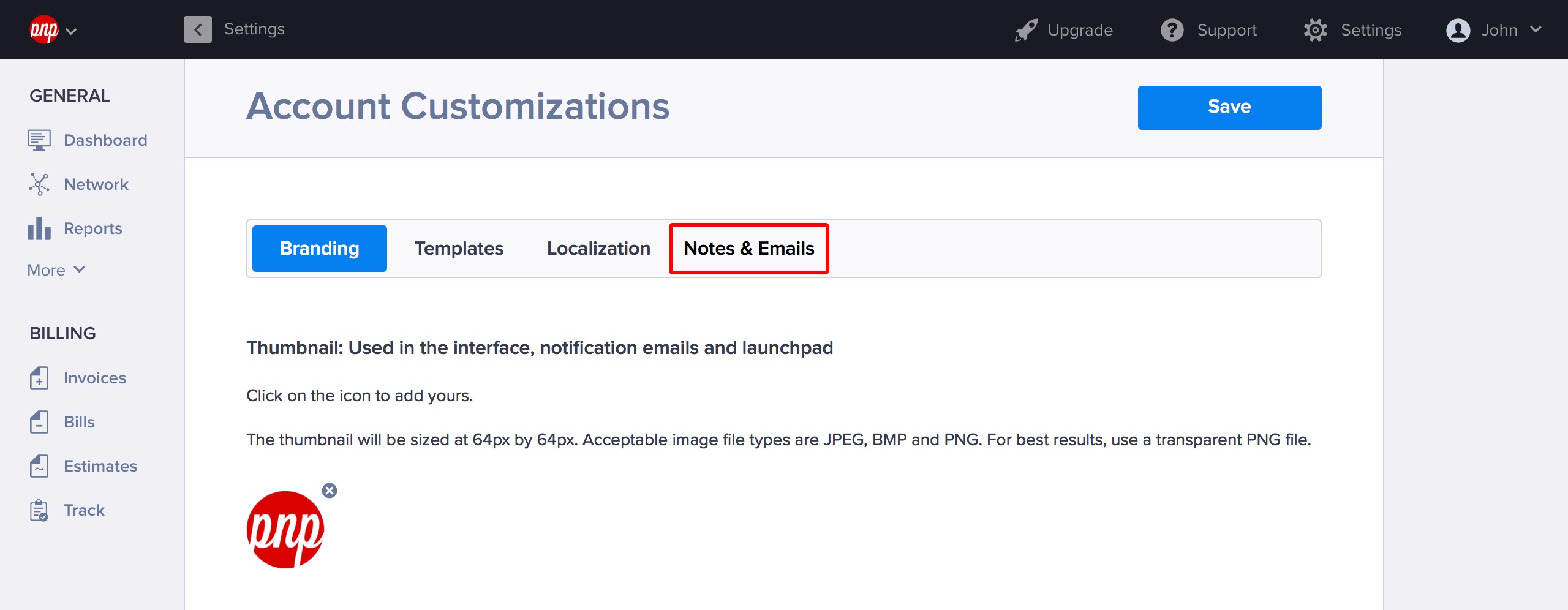 click the Notes & Emails tab