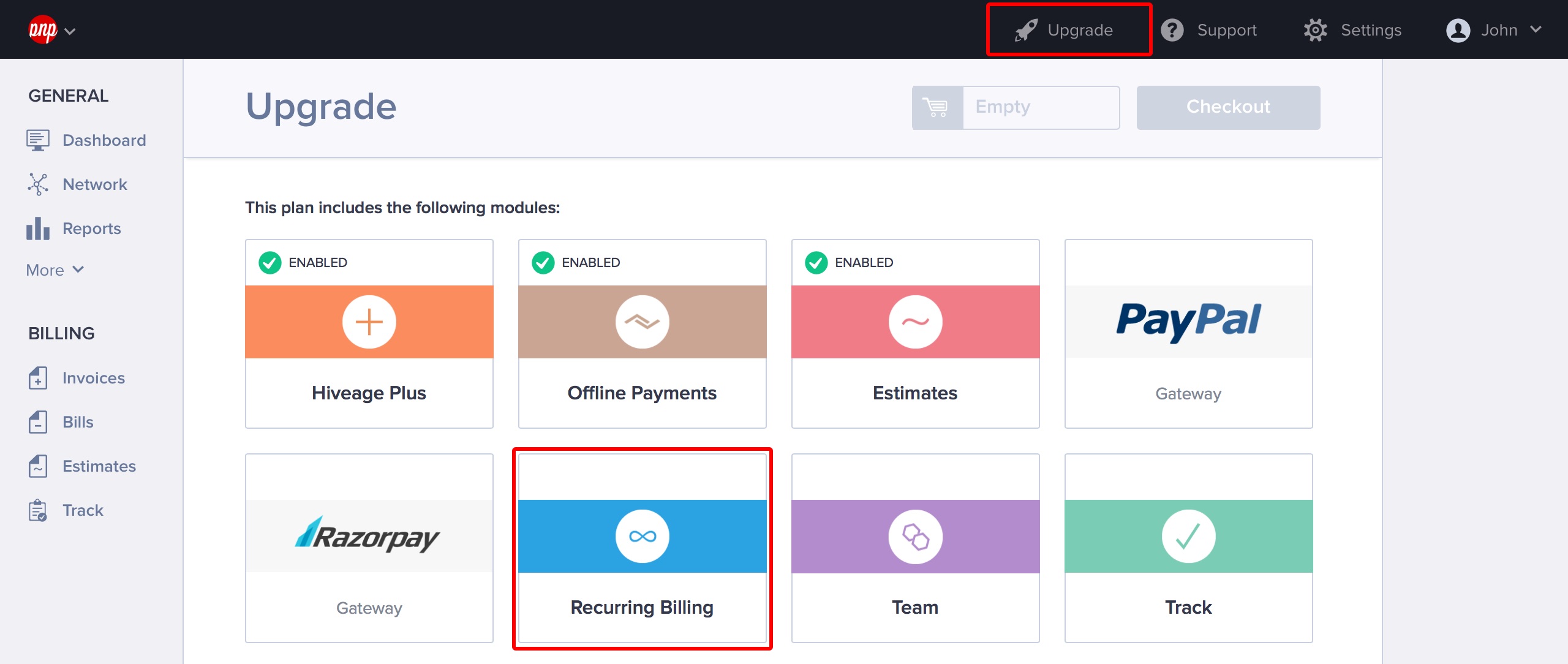 Your account's Upgrade page.