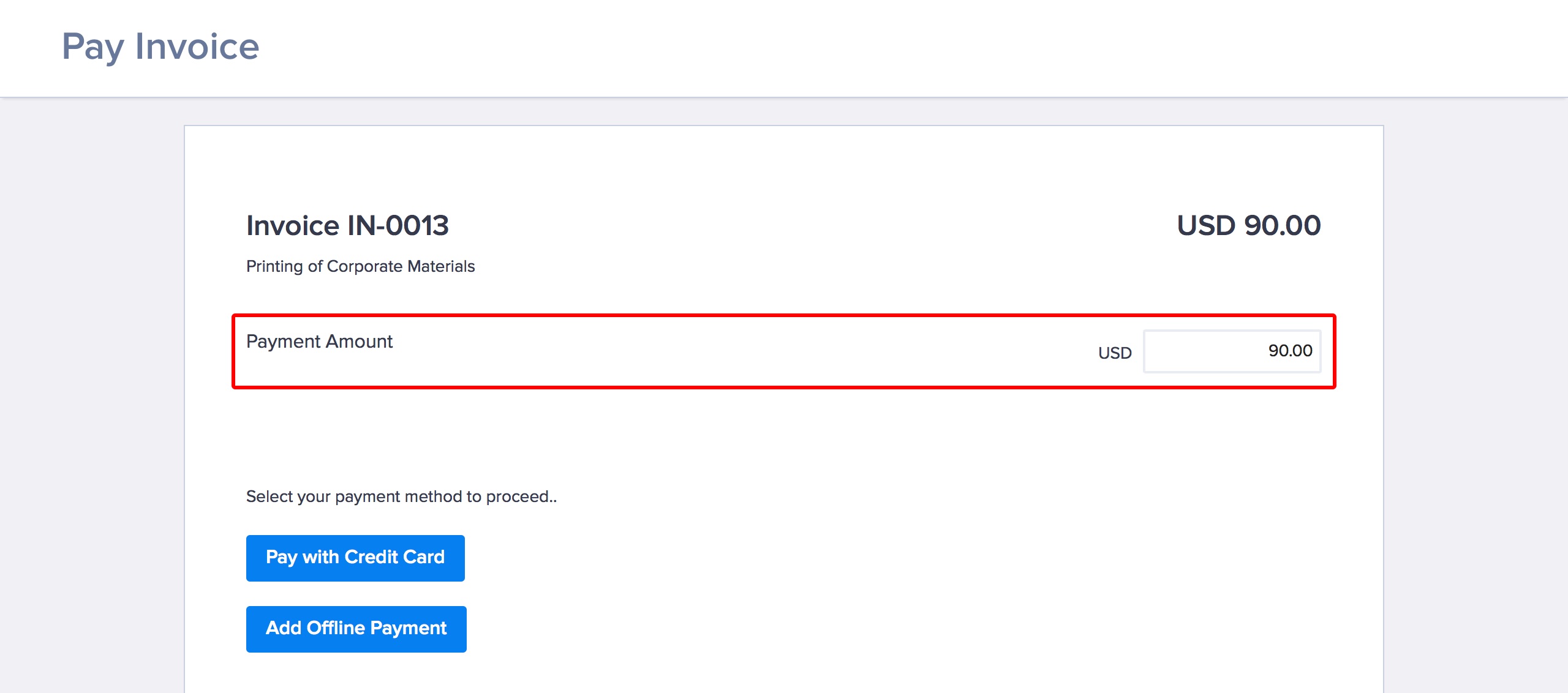 Making a partial payment to an invoice