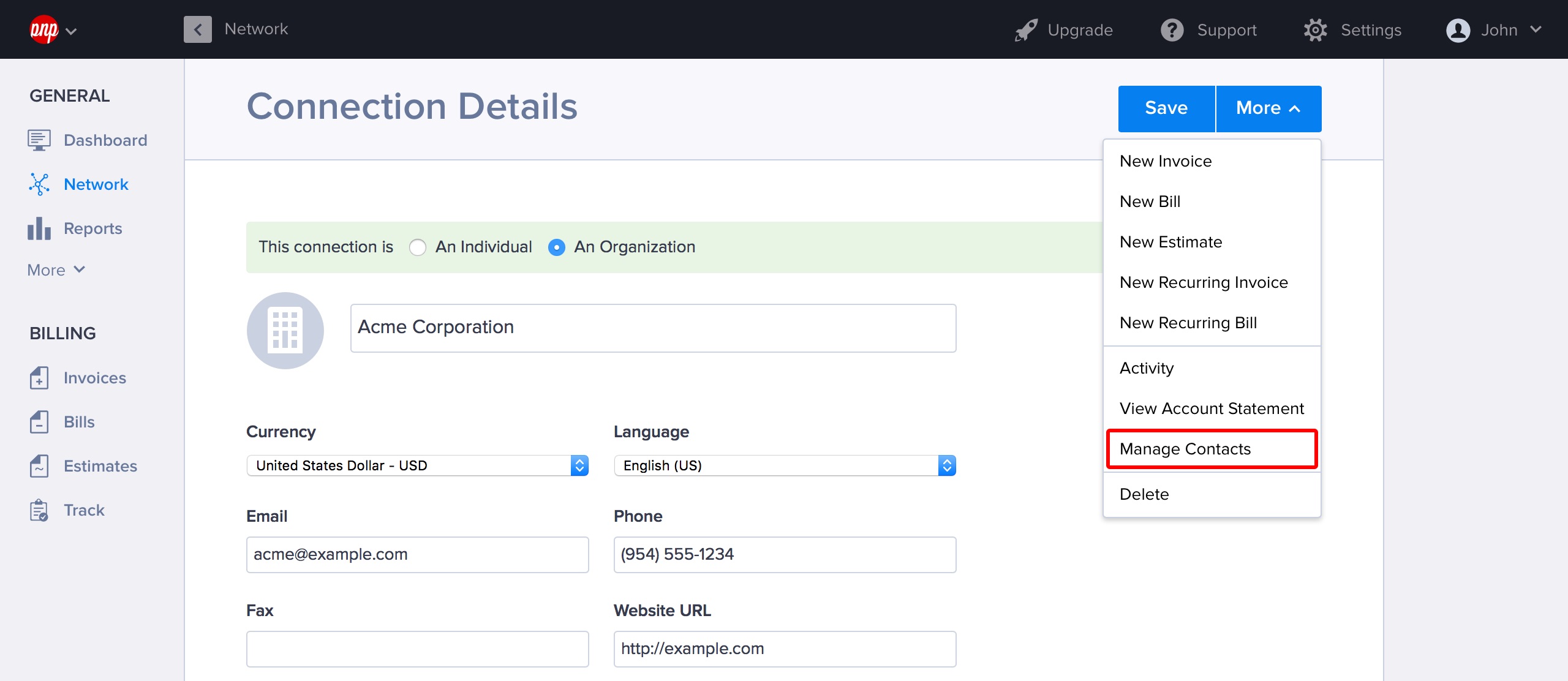 Select Manage Contacts