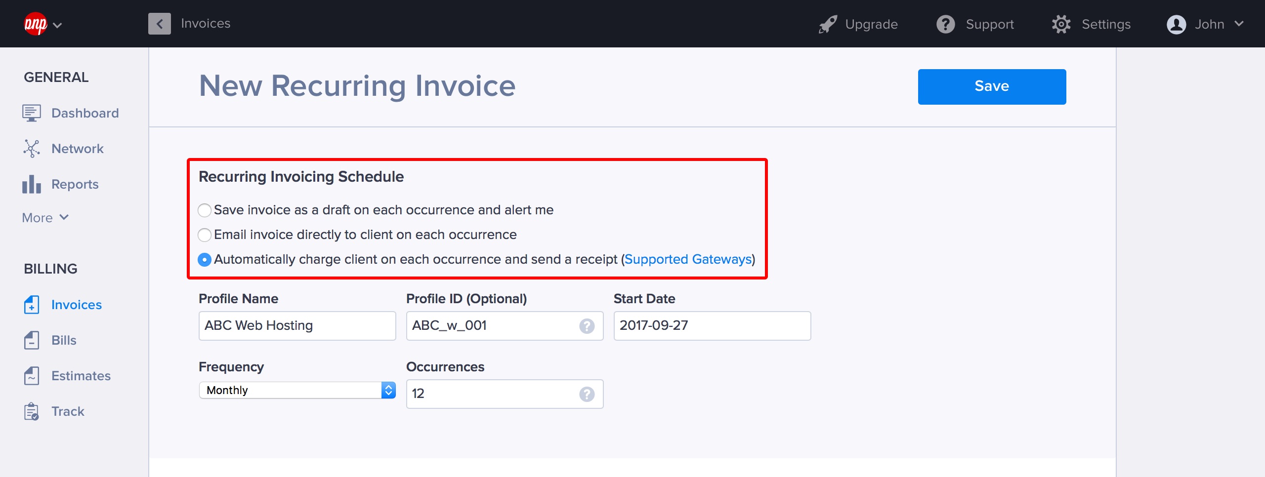 Recurring billing options