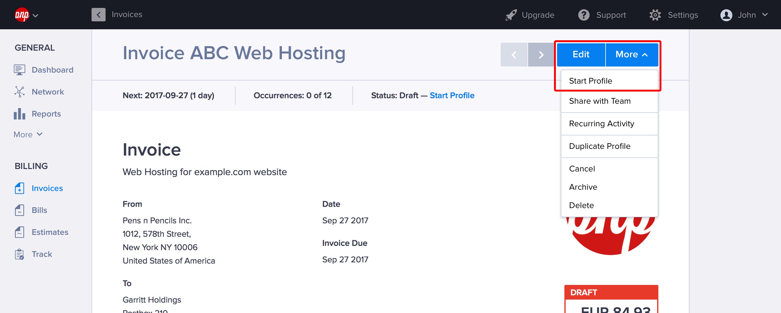 Start recurring profile